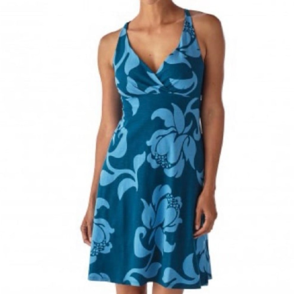 Patagonia Teal Floral Wrap-Style Mini Dress